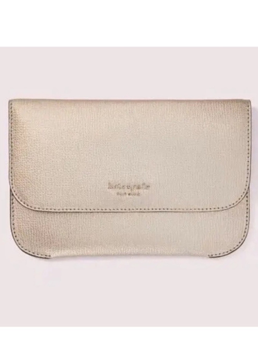 KATE SPADE Make it Mine pouch pebbled gold metallic leather 7'x 4.5"